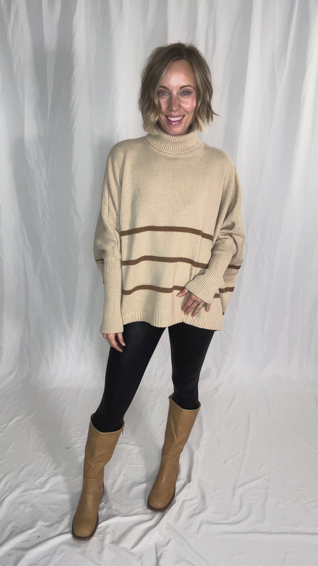 Effie Turtleneck Knit Sweater- LIGHT TAUPE-FINAL SALE