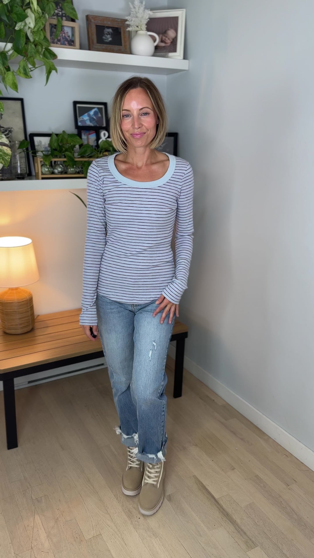 Hughes Ribbed Top- DUSTY BLUE