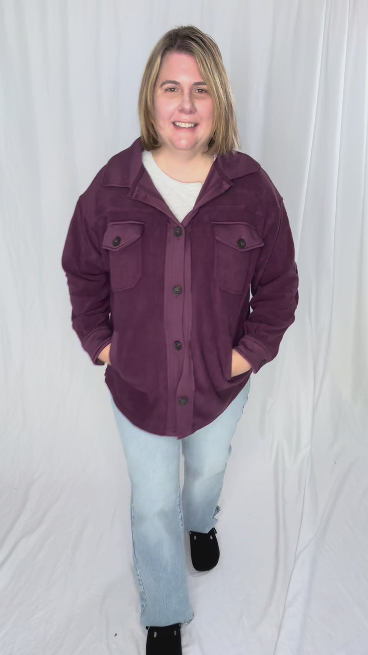 Jake Oversized Fleece Shacket- EGGPLANT