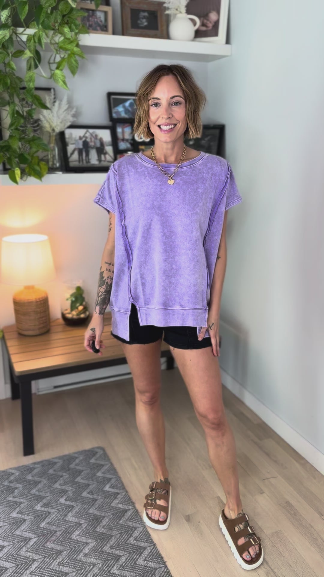 Seva Pullover Washed Top- VIOLET