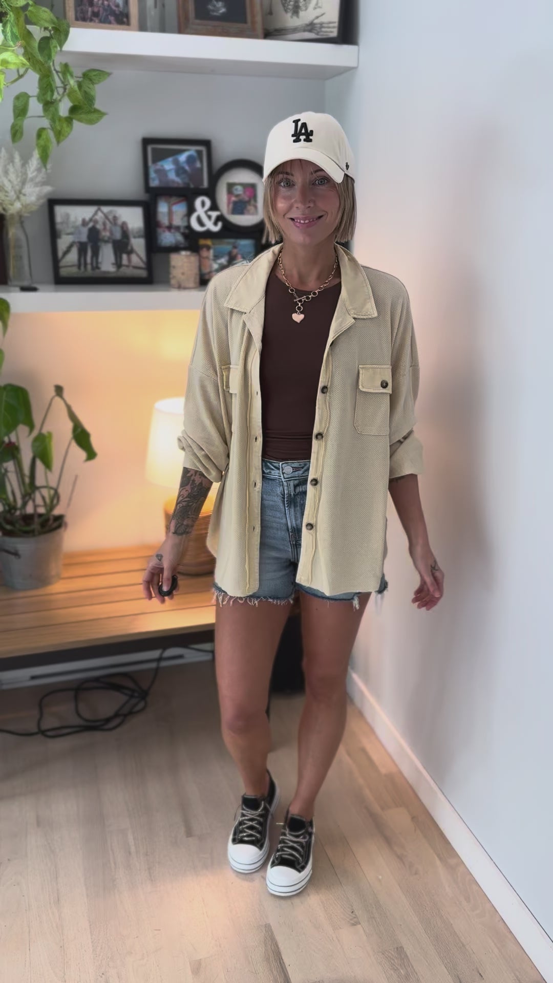 Celly Waffle Shacket- KHAKI