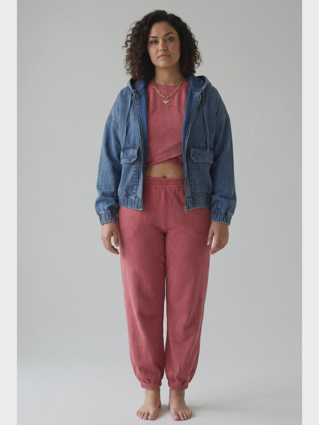 Maude Washed Stretch Cotton Set- DARK RED