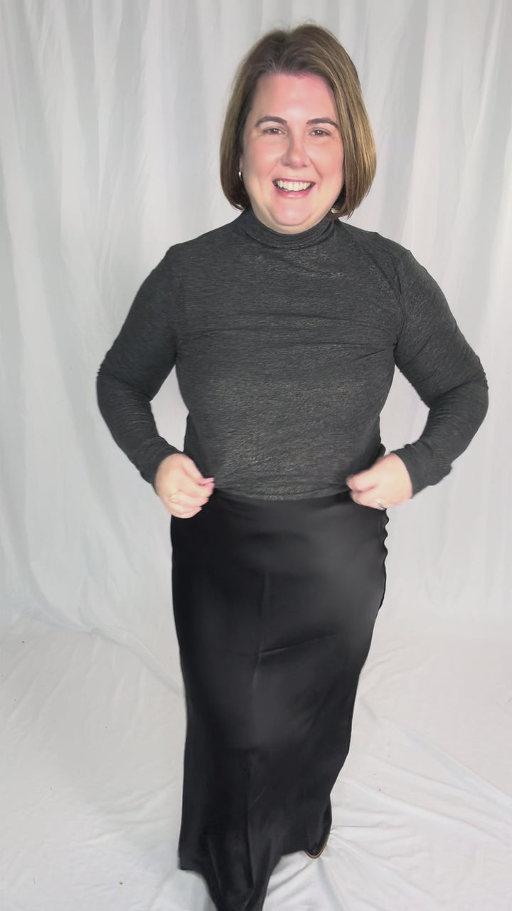 Snow Bound Mock Neck Glitter Long Sleeve- SAPPHIRE GREEN