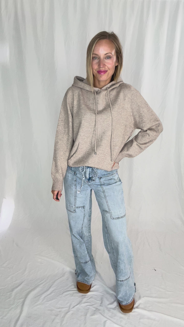 Wheatly Knit Sweater Hoodie- OATMEAL
