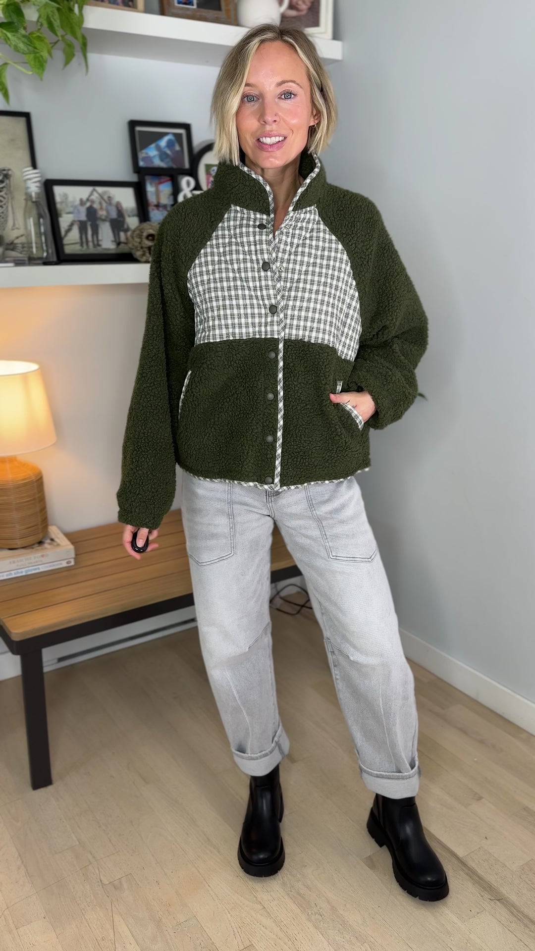 Aubree Fleece Jacket- OLIVE MULTI