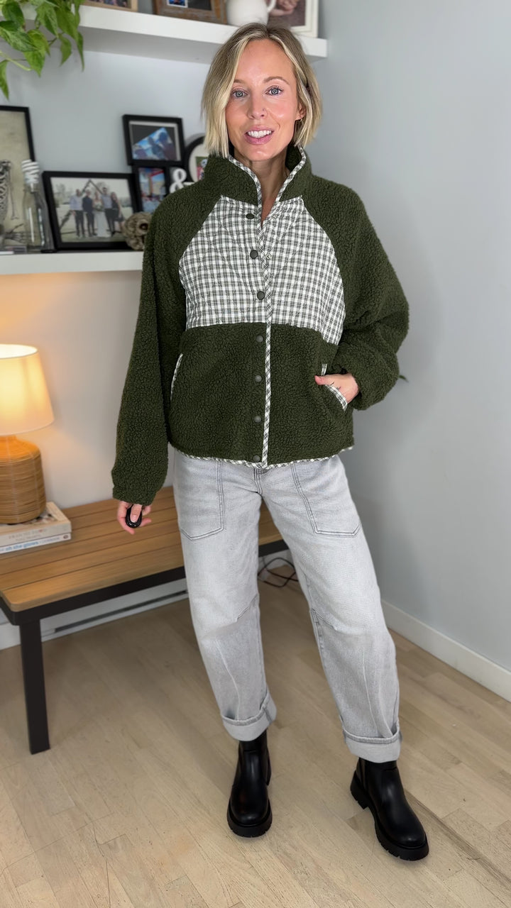 Aubree Fleece Jacket- OLIVE MULTI