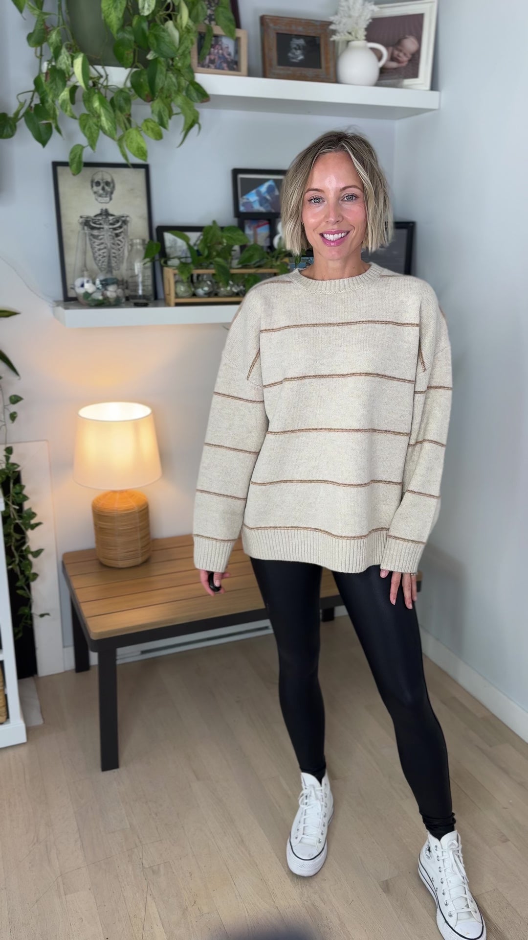 Ashe Stripe Knit Sweater- TAUPE MULTI