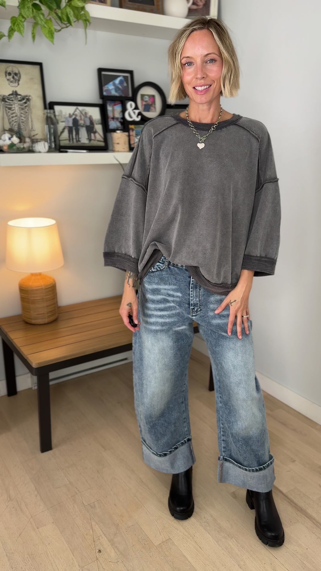 Moonfall Mineral Washed 1/2 Sleeve Pullover- ASH