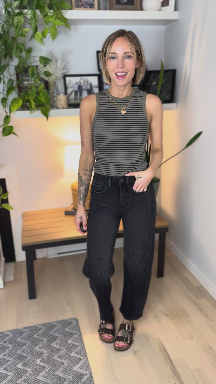 Flying Monkey Pamela High Rise Barrel Jean- WASHED BLACK