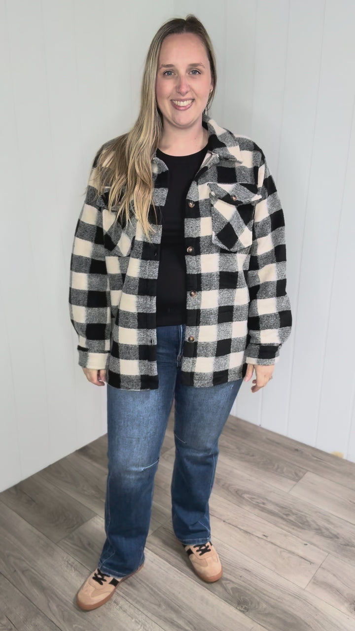 Brenda Black and Cream Plaid Jacket- BLACK