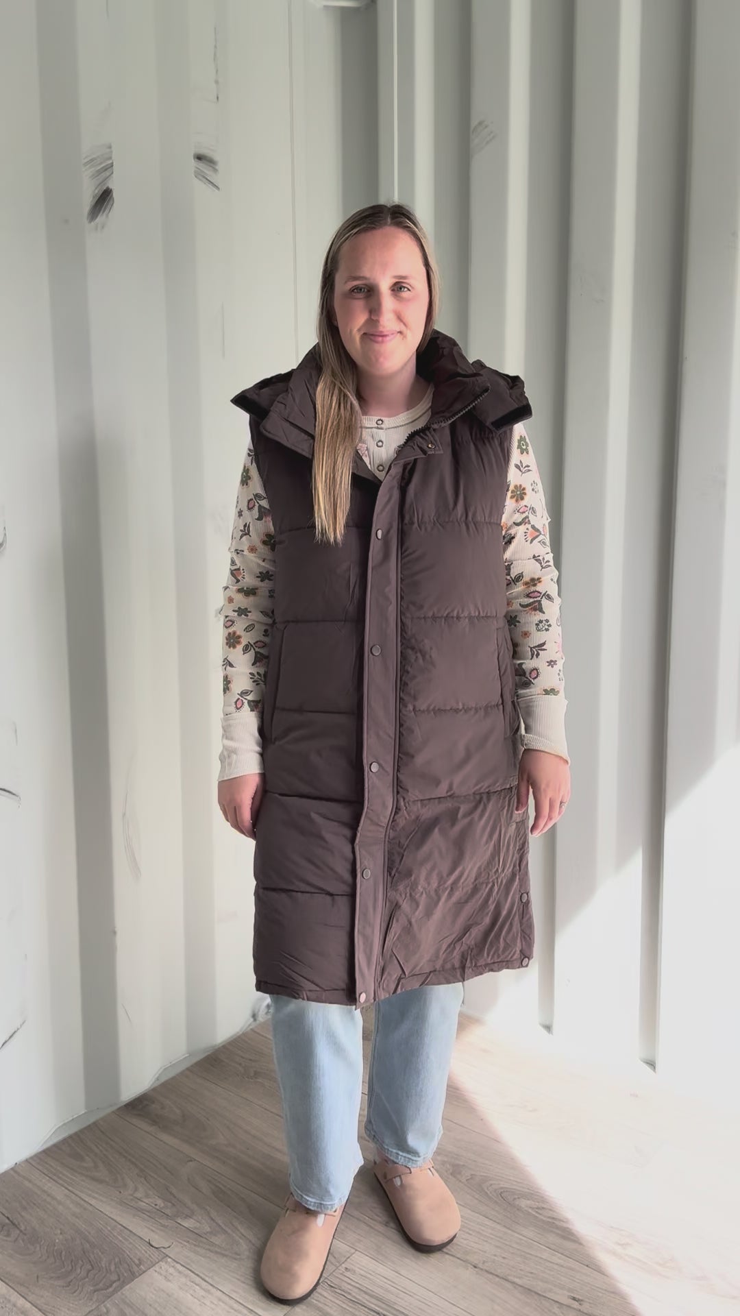 Twilight Long Line Quilted Puffer Vest- ASH BROWN