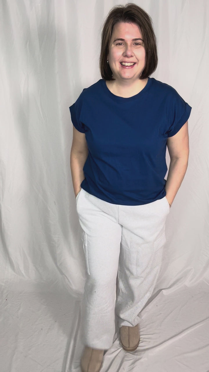 Hana Essential Mid Rise Fleece Cargo Pants- ASH