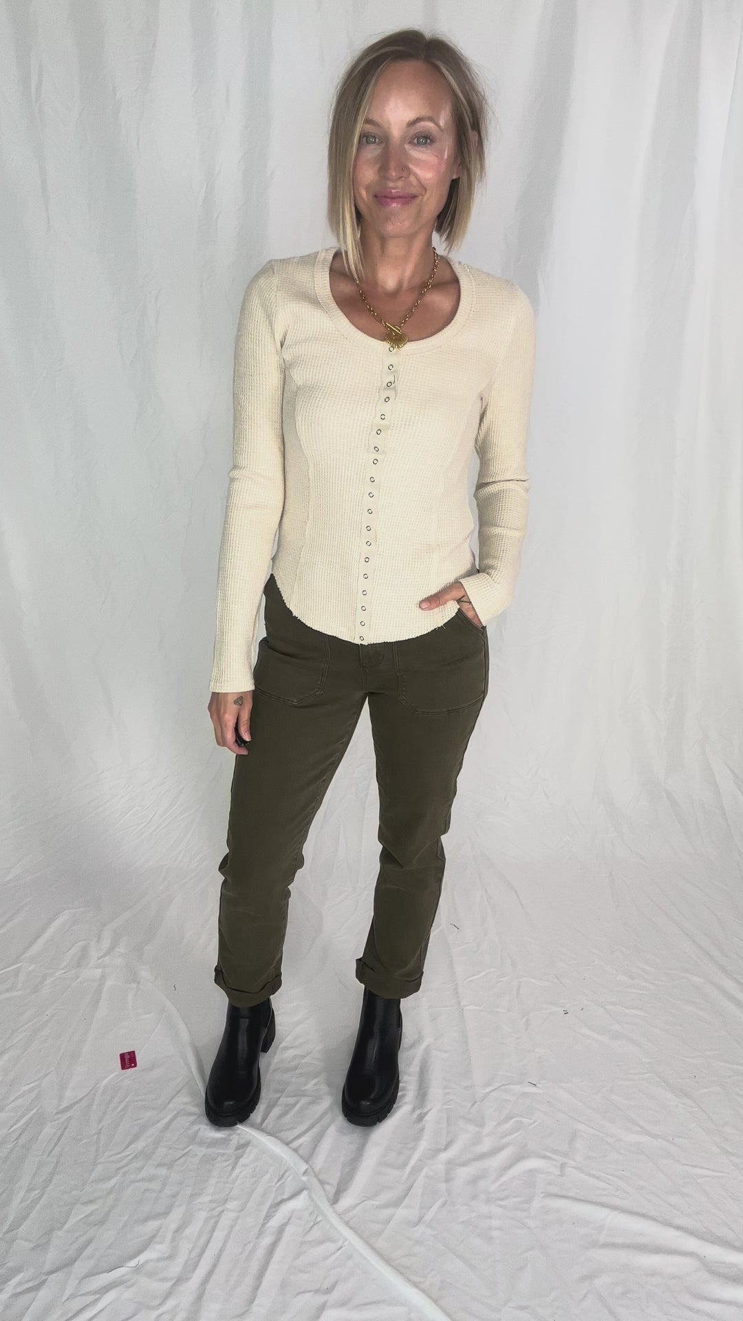 Noa Waffle Henley- OATMEAL