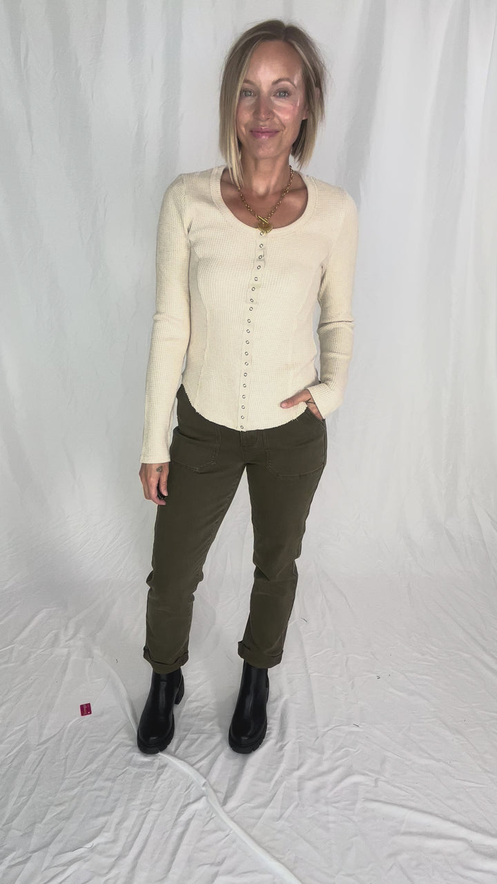 Noa Waffle Henley- OATMEAL