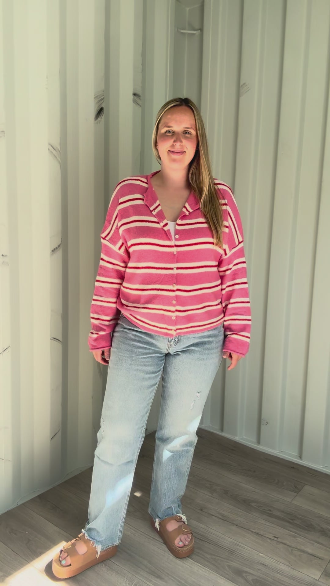 Piper Striped Varsity Cardigan- ROSE