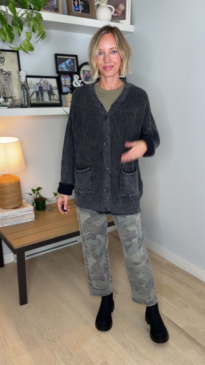 Darcy Washed Cotton Cardigan- BLACK
