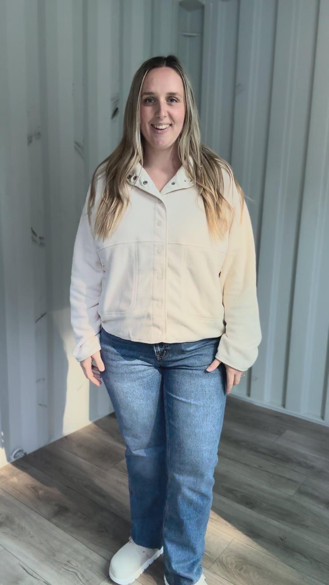 Janelle Snap Button Fleece Jacket- CREAM