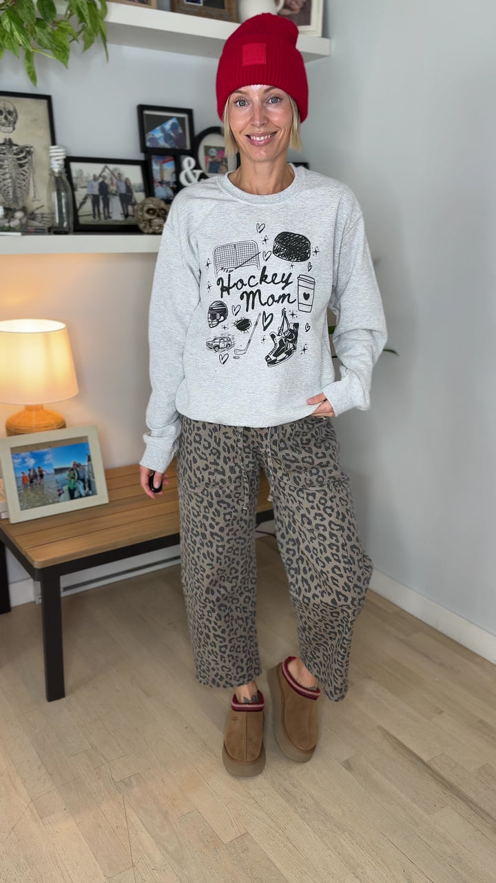 Hockey Mom Doodles Crewneck- ASH GREY