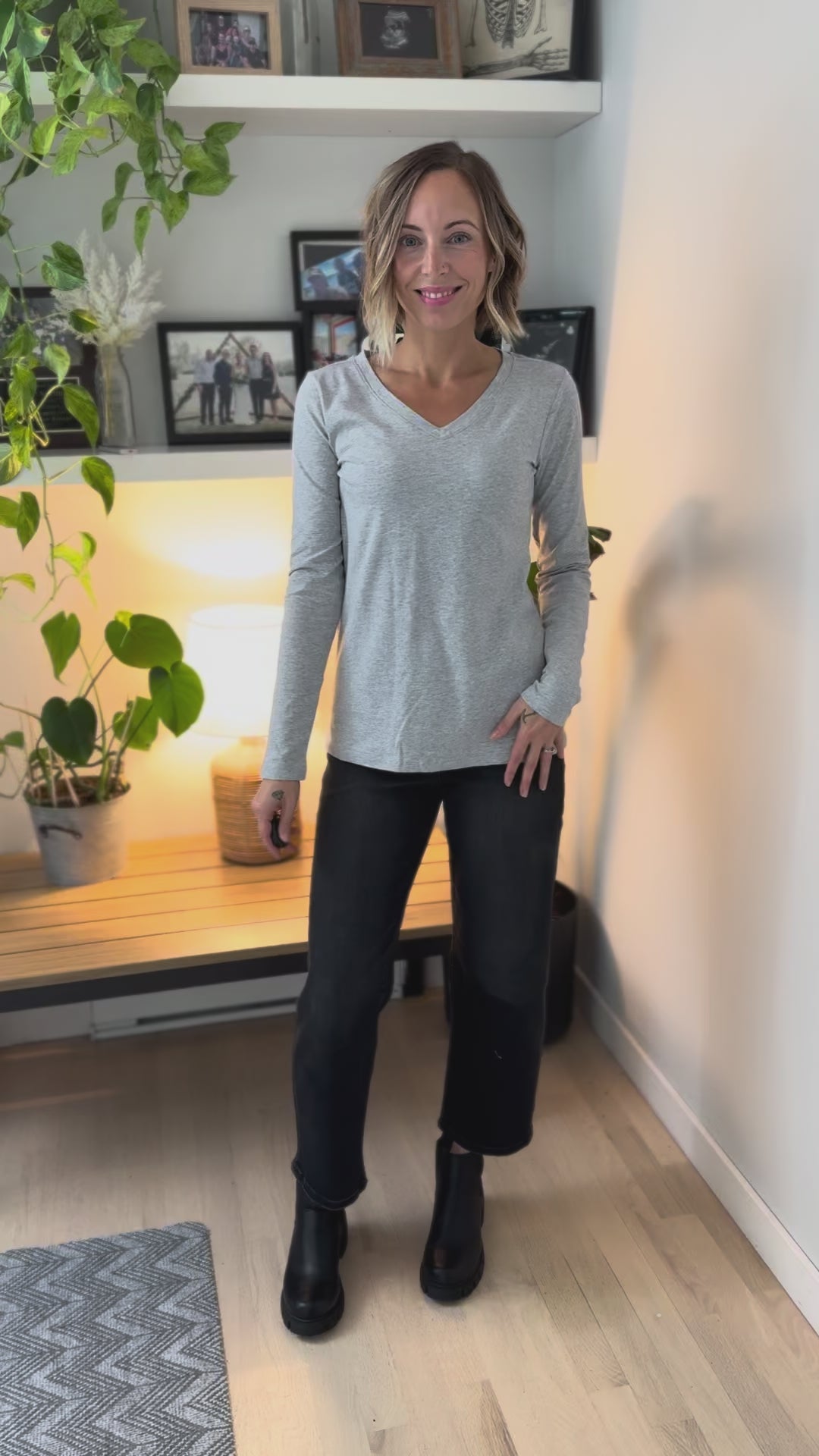 Sharon Stretch Cotton Long Sleeve- HEATHER GREY