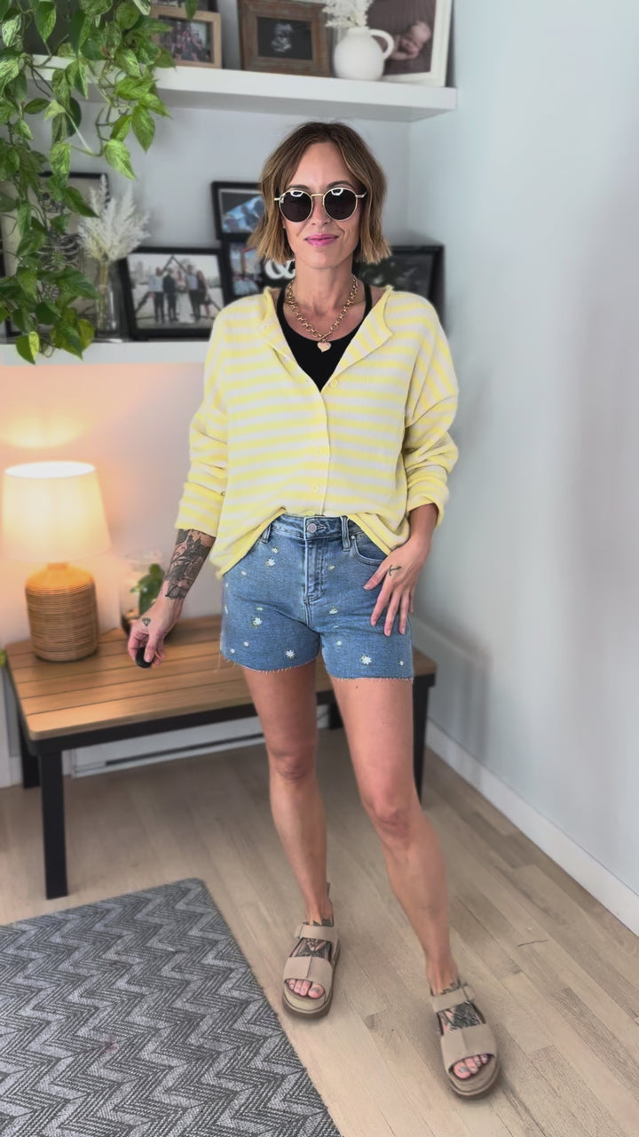 Ciela Stripe Cardigan- LIGHT YELLOW