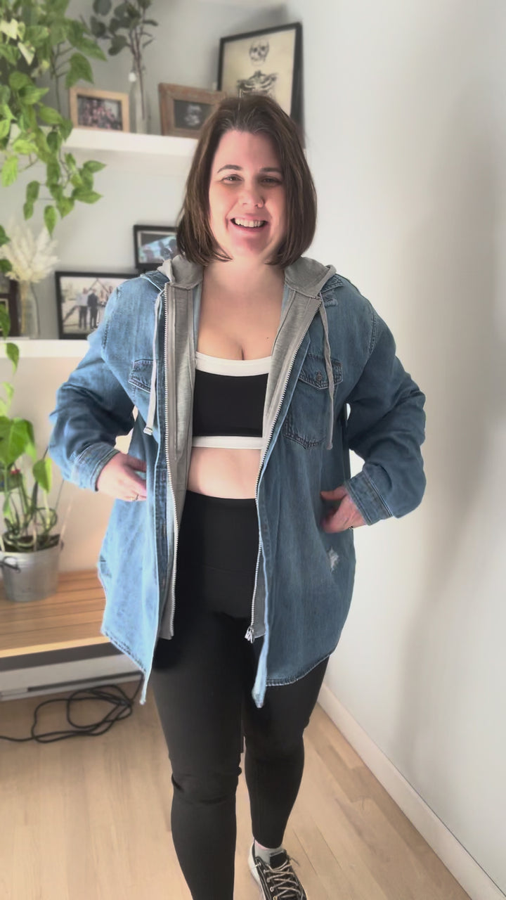 RISEN Girlfriend Hoodie Jean Jacket- MEDIUM WASH