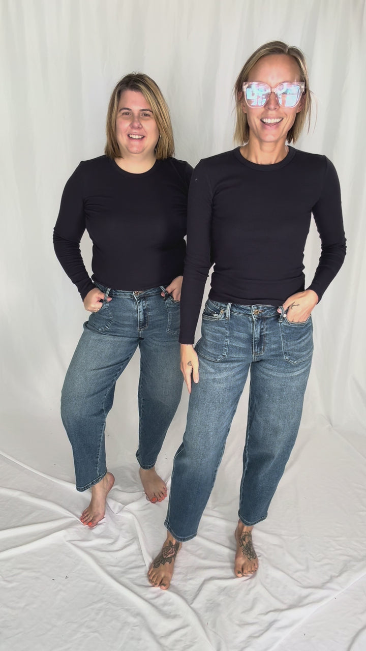 JUDY BLUE Gigi High Waist Barrel Jean- DARK DENIM