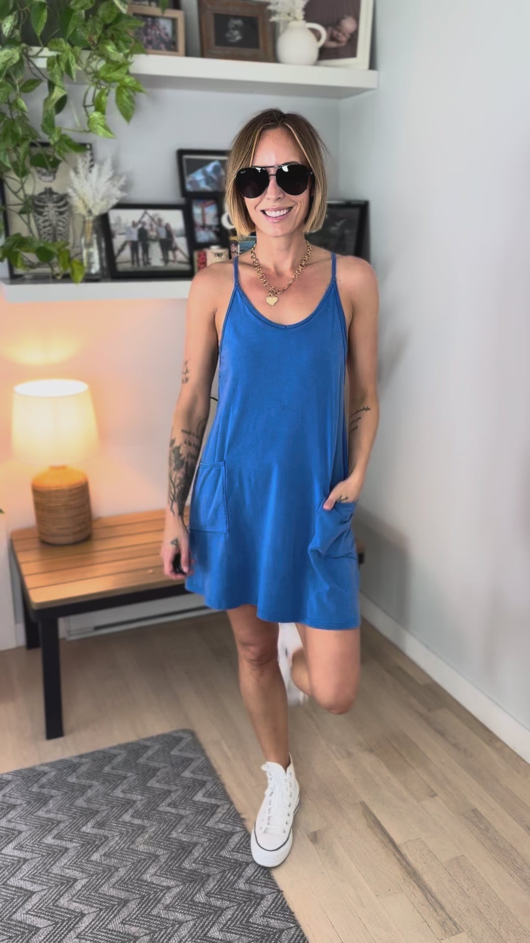 Mono B Angela Pima Cotton Romper Dress- DEEP INDIGO