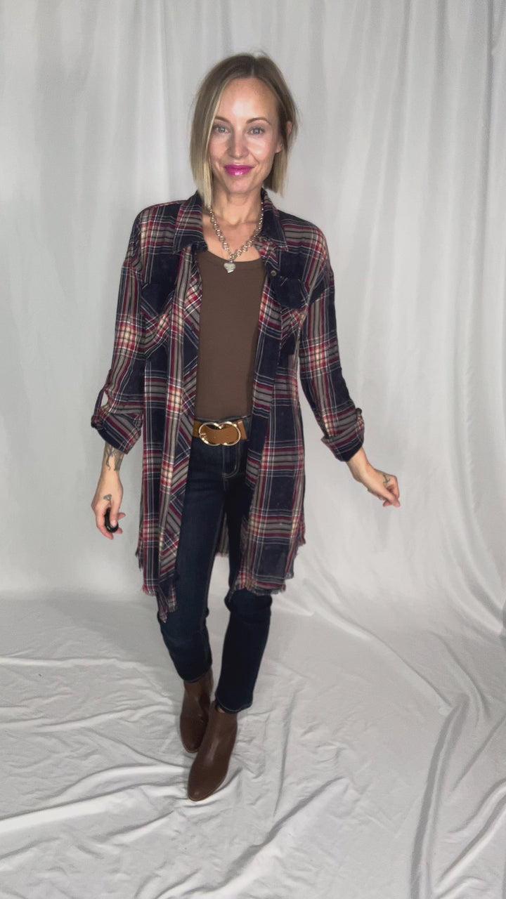 Alpine Glow Bleached Flannel Button Down- WASHED NAVY-FINAL SALE *L*