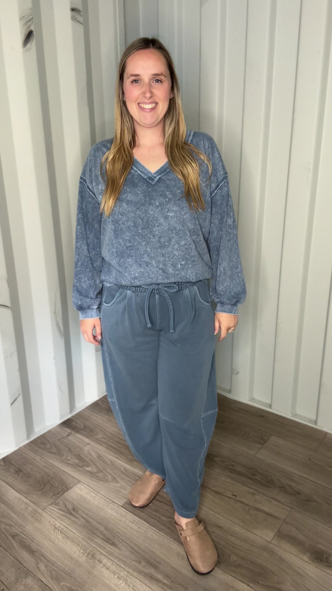 Willda Drawstring Barrel Sweats- VINTAGE BLUE