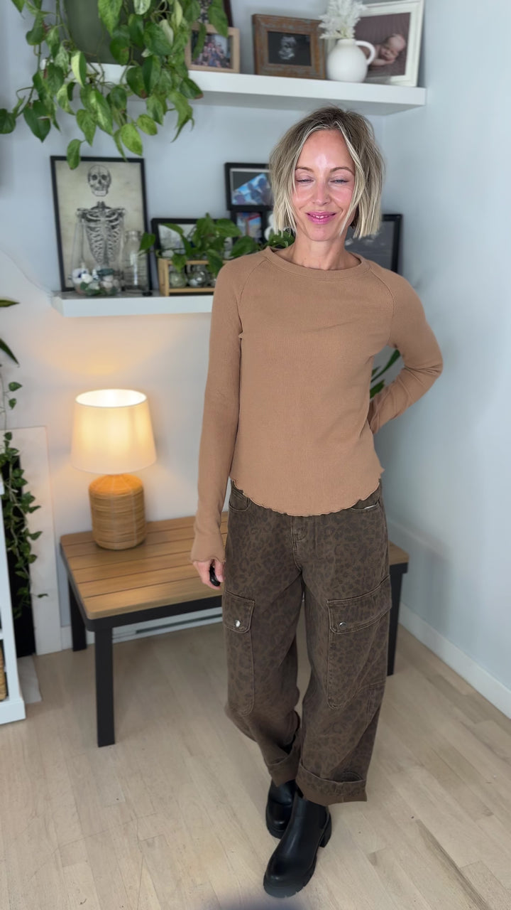 Harrison Thermal Knit Lettuce Edge Long Sleeve- WHEAT