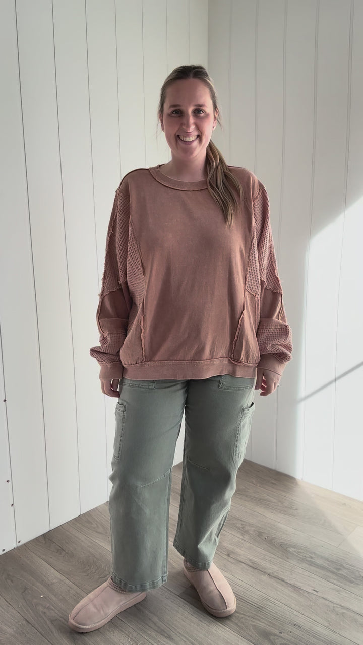 Jemma Thermal Mix Mineral Wash Pullover- ALMOND