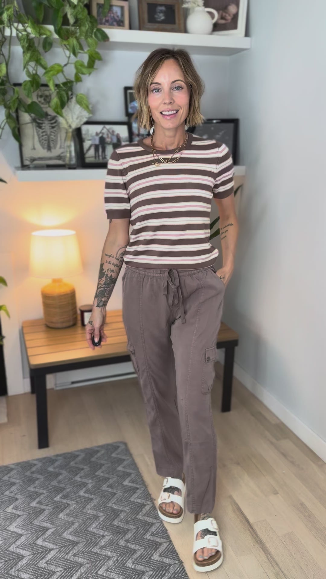 Dockside Classic Short Sleeve Sweater Top- MOCHA