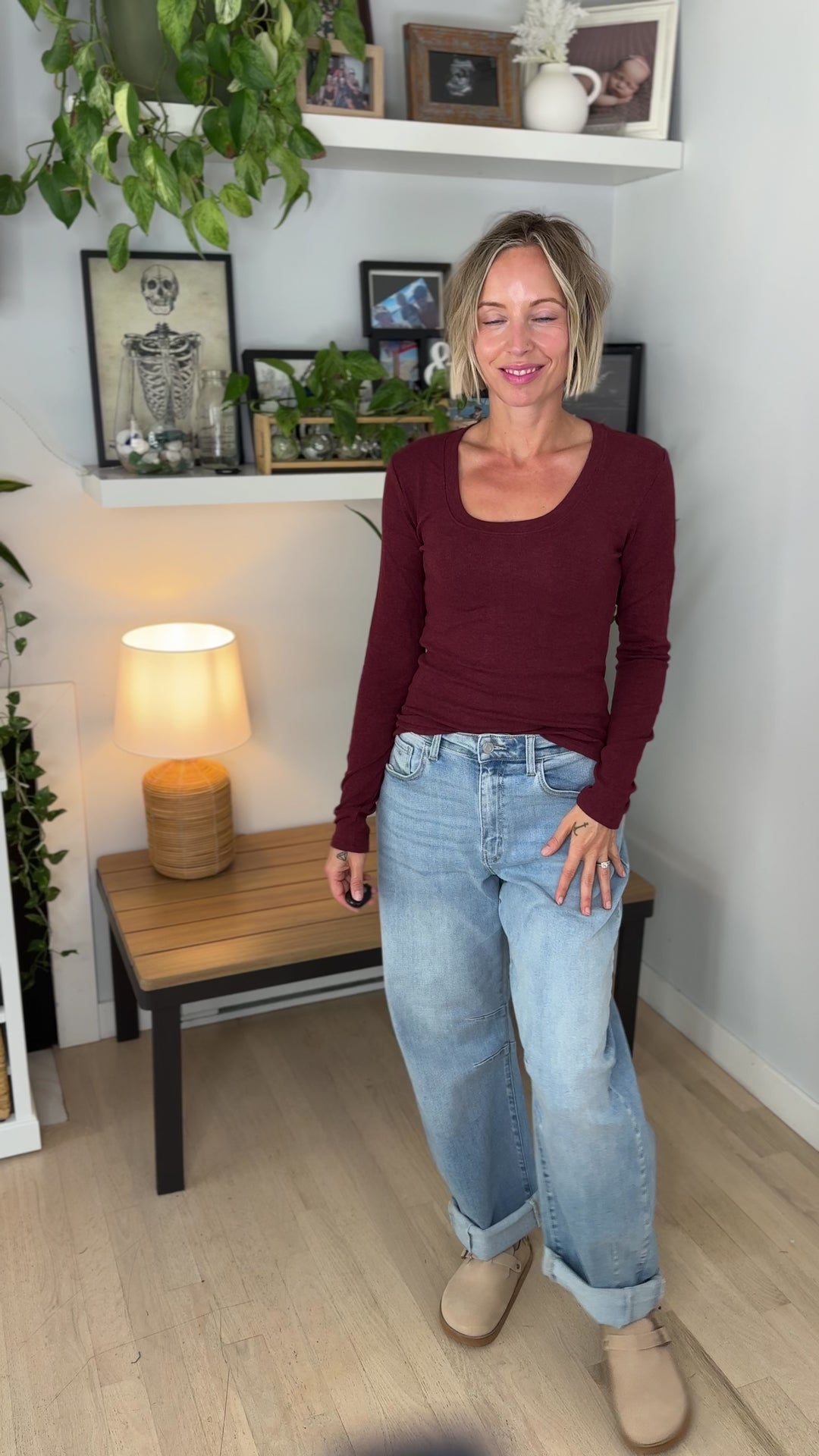 Annie Soft Ribbed Long Sleeve- BURGUNDY