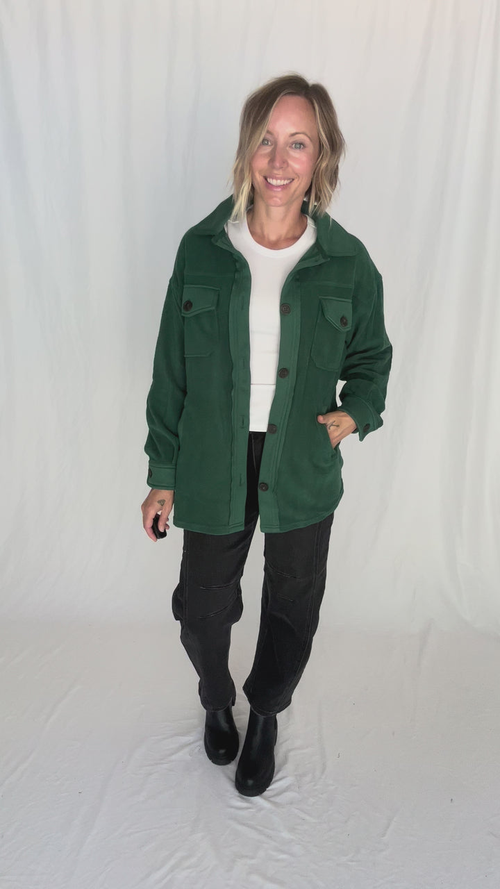 Jake Oversized Fleece Shacket- HUNTER GREEN