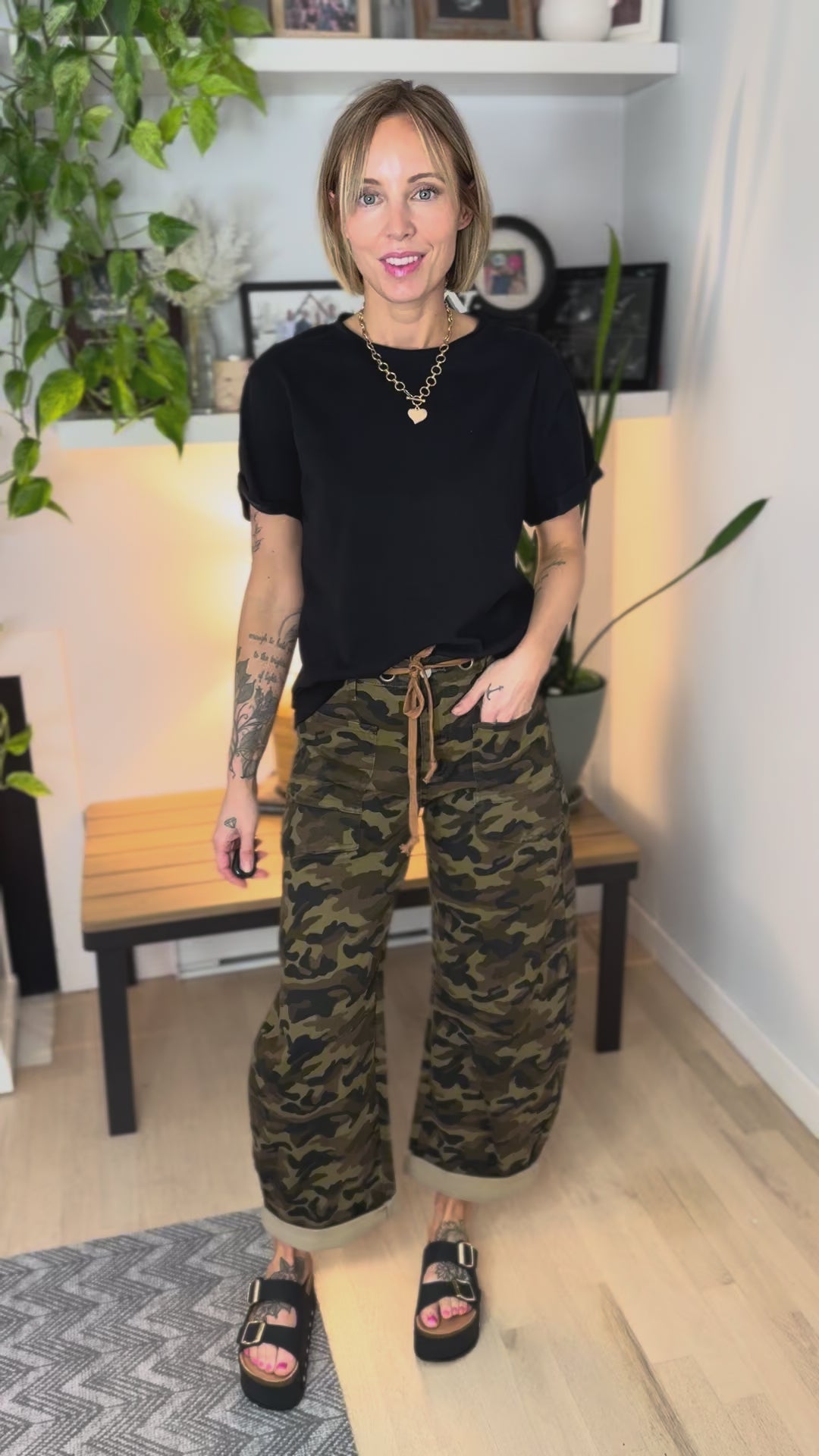 Brogan Tie Waist Camo Barrel Jeans
