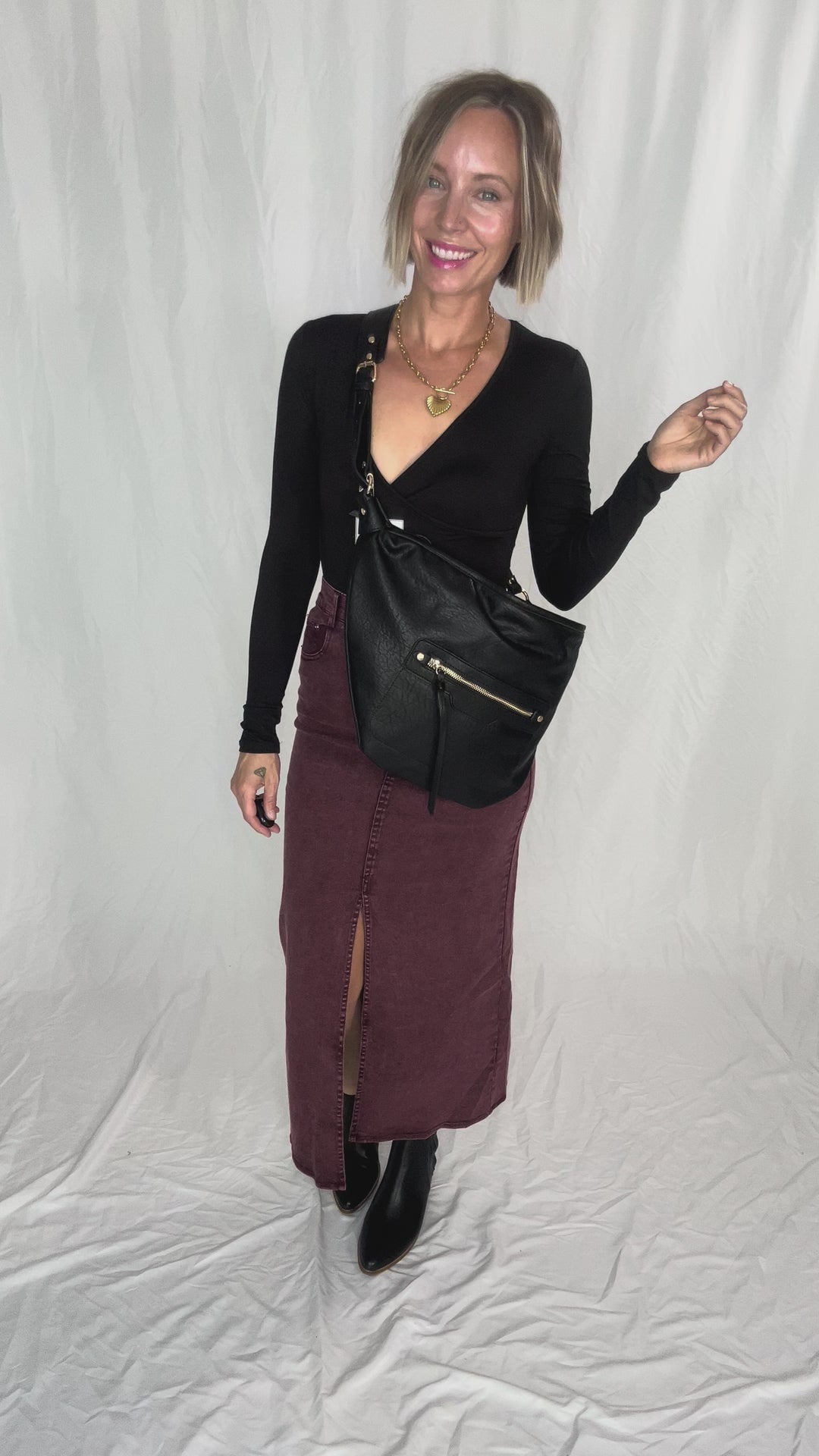 Matilda Elastic Waist Twill  Maxi Skirt- PLUM