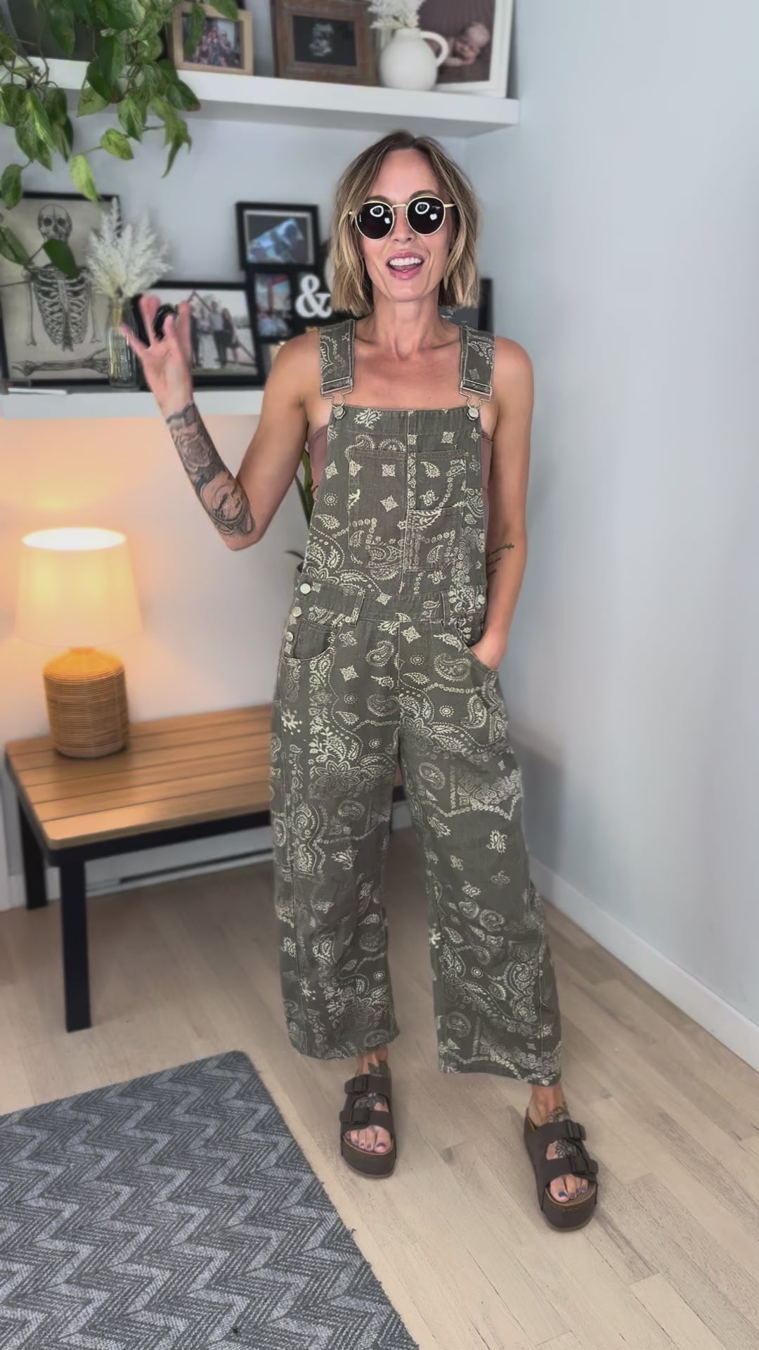 Lettie Paisley Print Barrel Overalls- VINTAGE ARMY