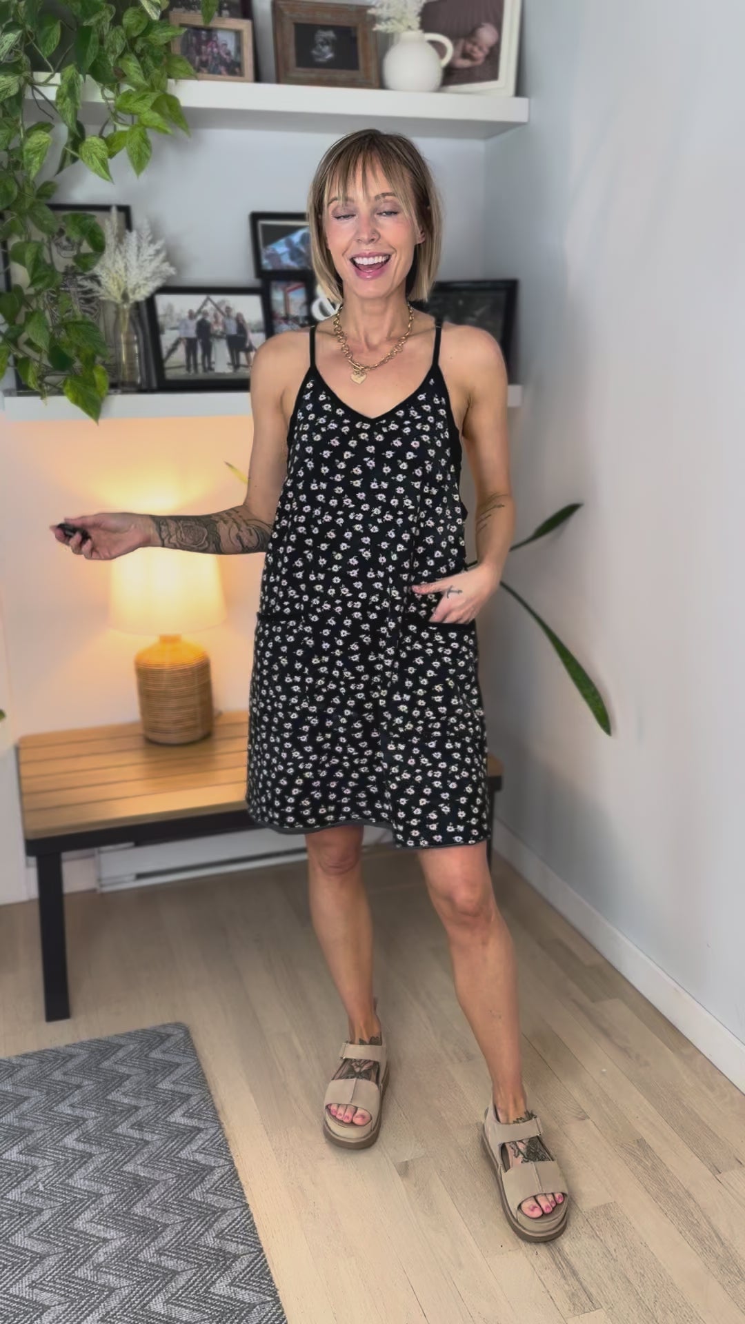 Tyra Floral Printed Romper Dress- BLACK-FINAL SALE