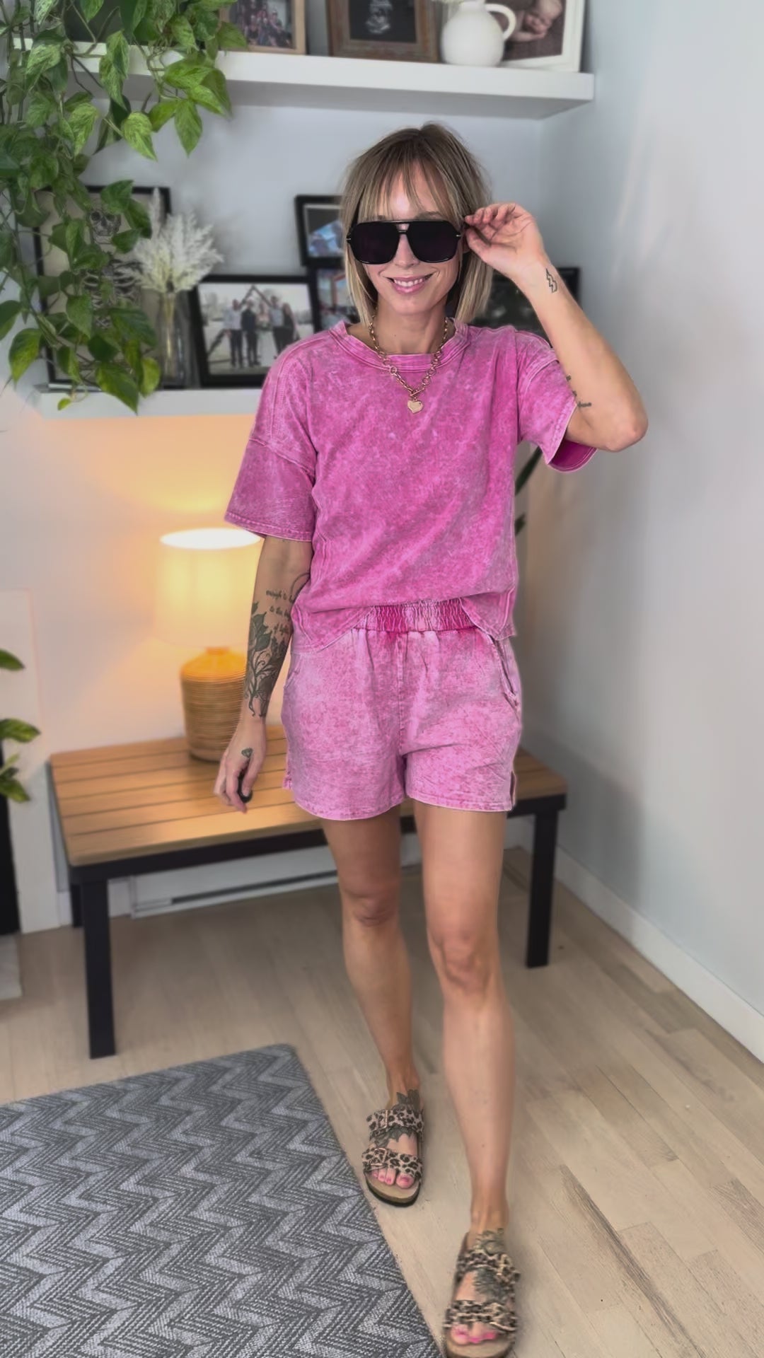 Tatiana Washed Cotton  Top and Short Set- HOT PINK