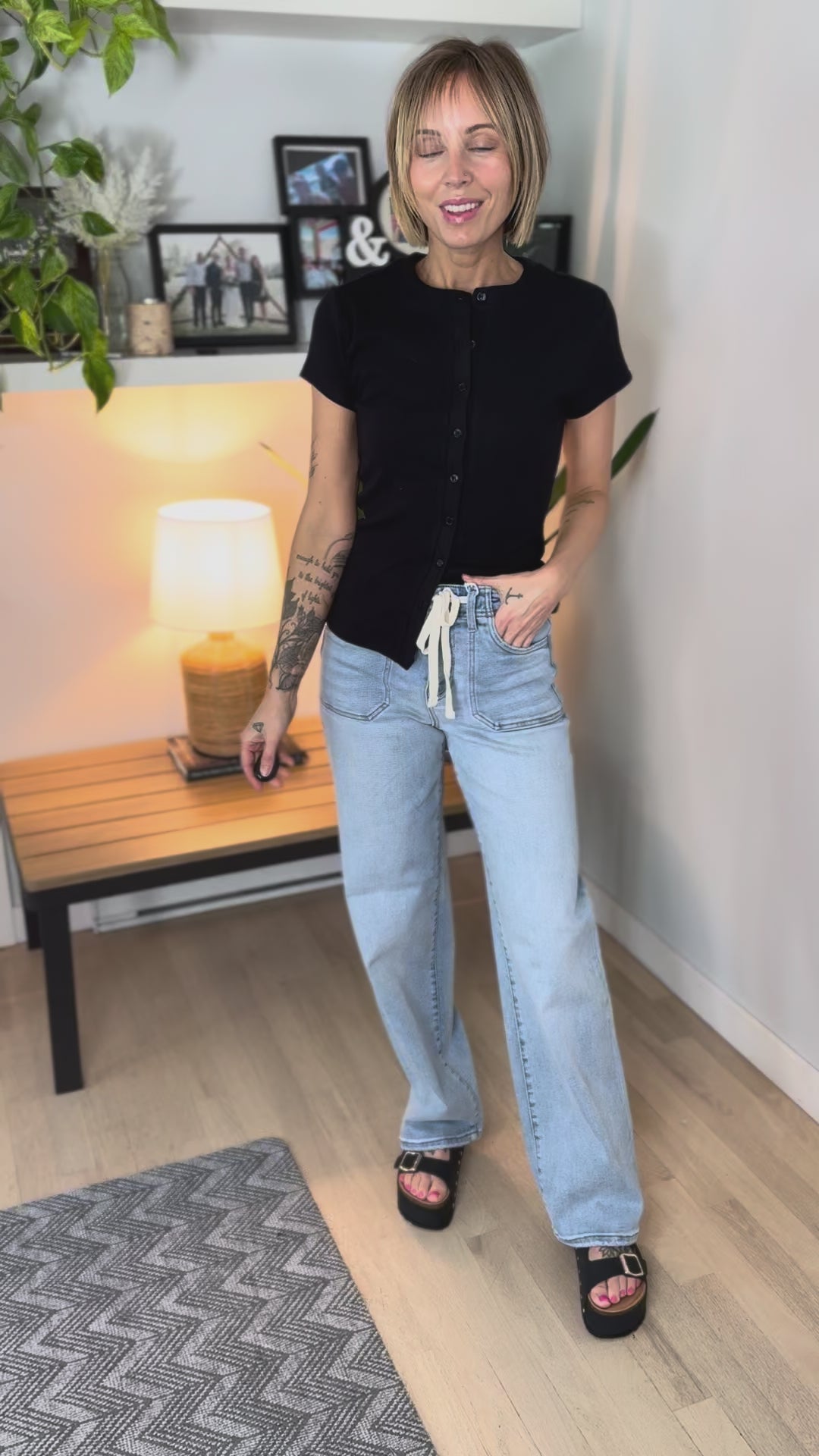 RISEN Harlet Tie Waist Relaxed Straight Leg- LIGHT WASH-FINAL SALE *24 + 30*