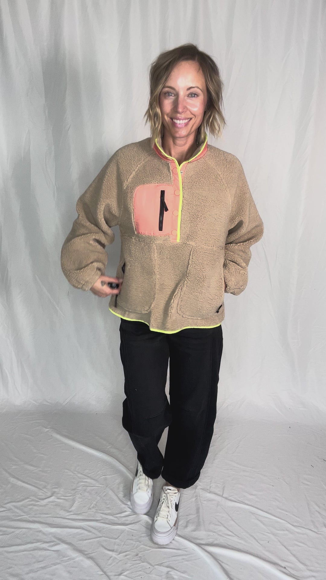 Jenna Fleece 1/2 Snap Pullover- DESSERT SAND