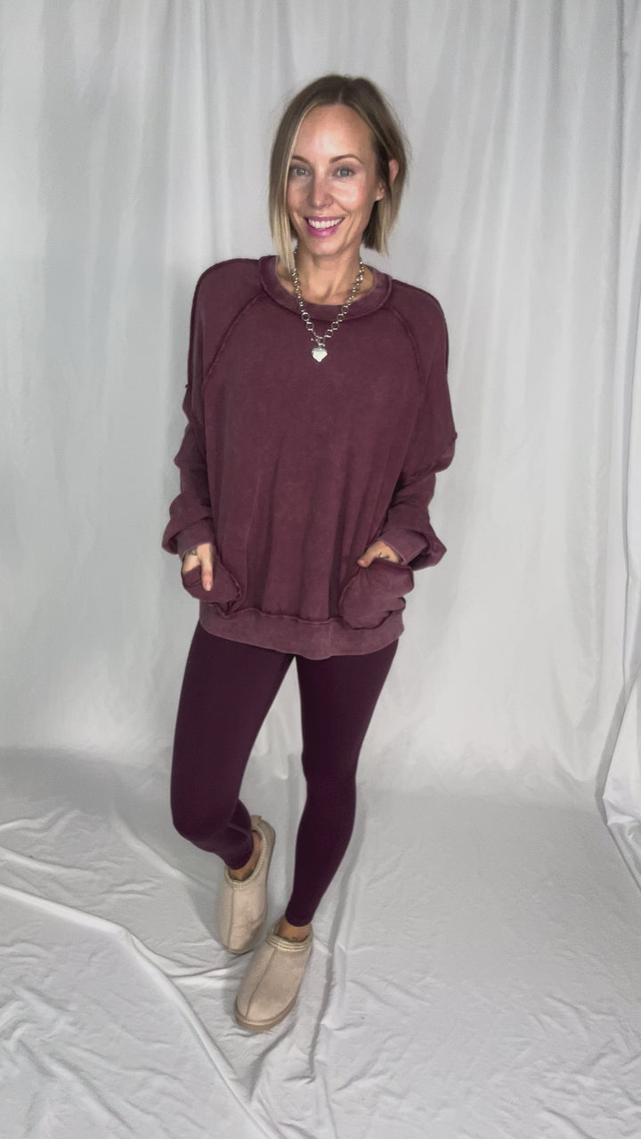 Forage Washed Pocket Pullover- MULBERRY