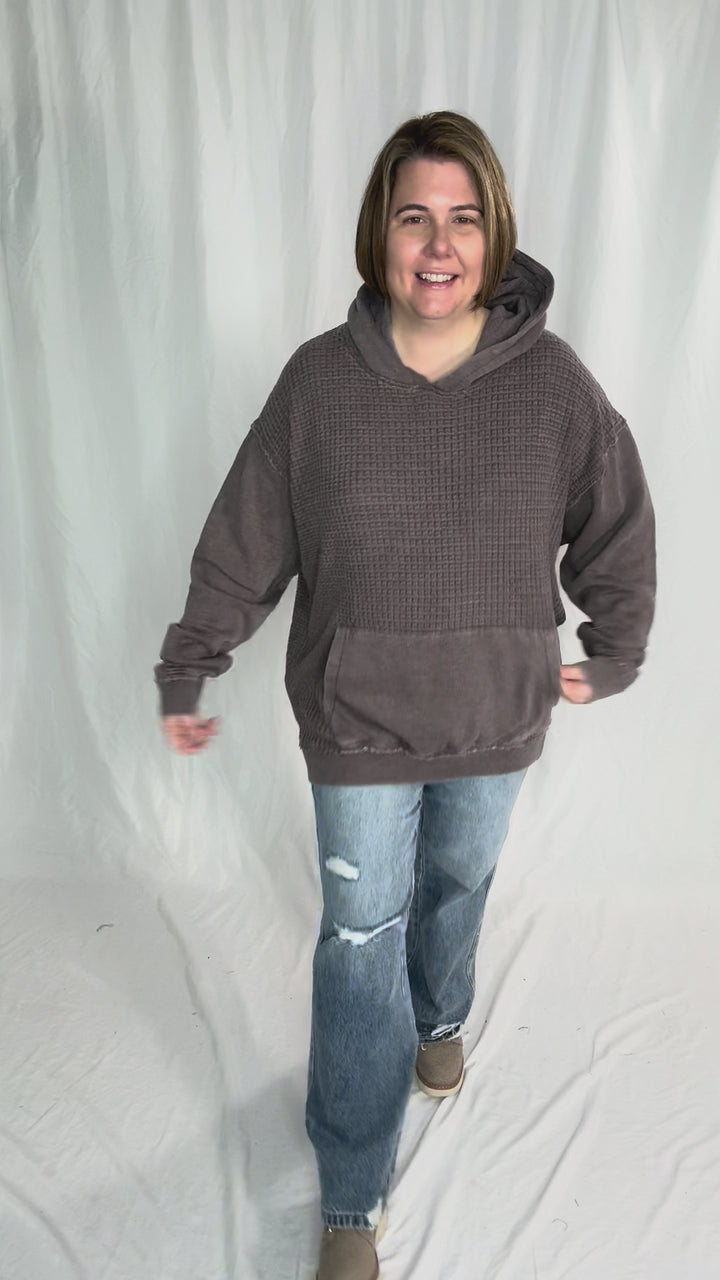 MONO B Chestnut Waffle Hoodie- ESPRESSO