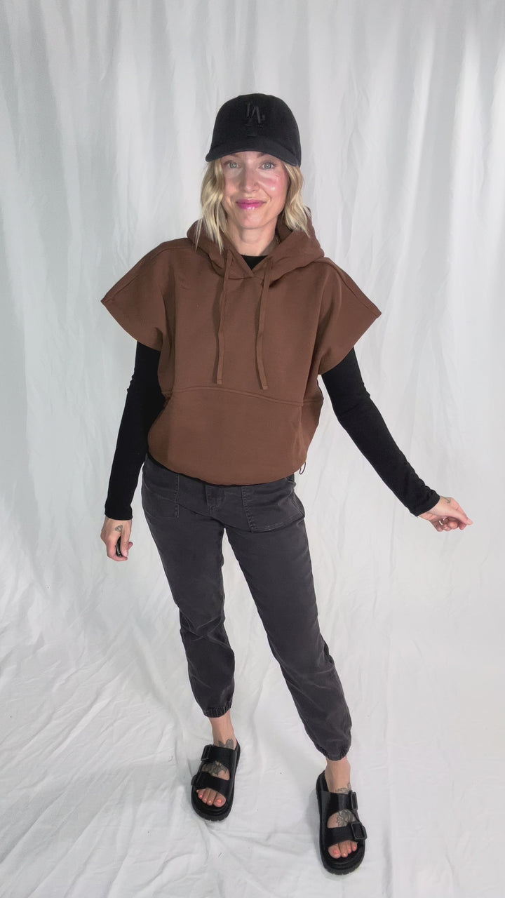 Rae Drawstring Waist Hoodie Top- ESPRESSO-FINAL SALE