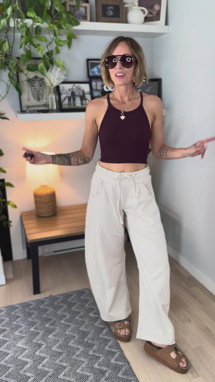 Knock Out Halter Seamless Top- WINE