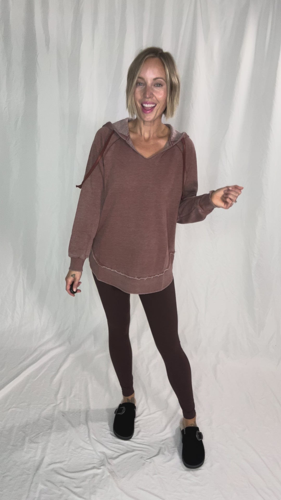 September Sky Split Hem Hoodie- CHESTNUT BROWN