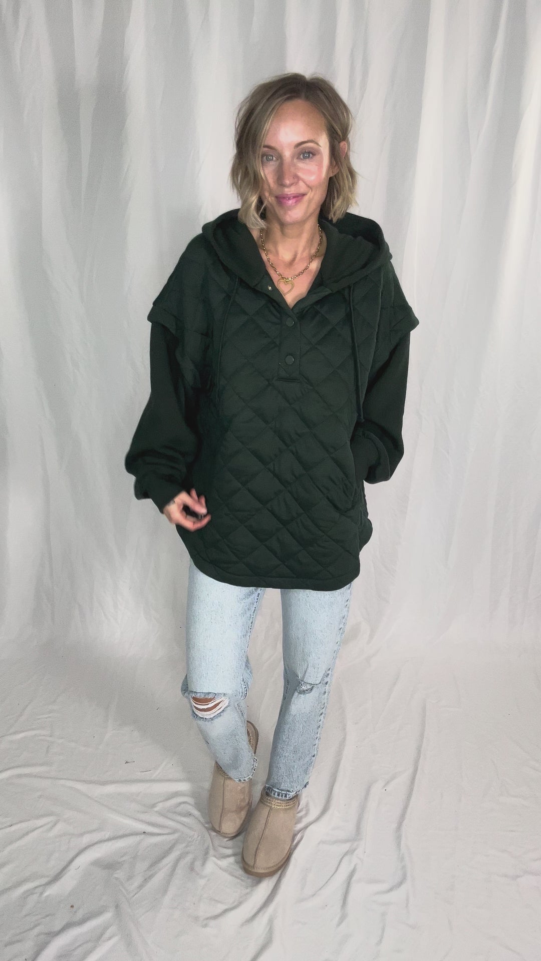 Alpine Escape Quilted Fleece Hoodie Jacket- REGENCY GREEN