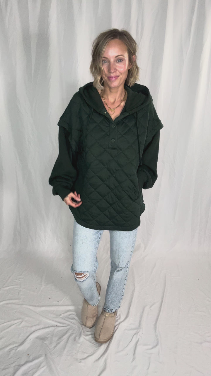 Alpine Escape Quilted Fleece Hoodie Jacket- REGENCY GREEN