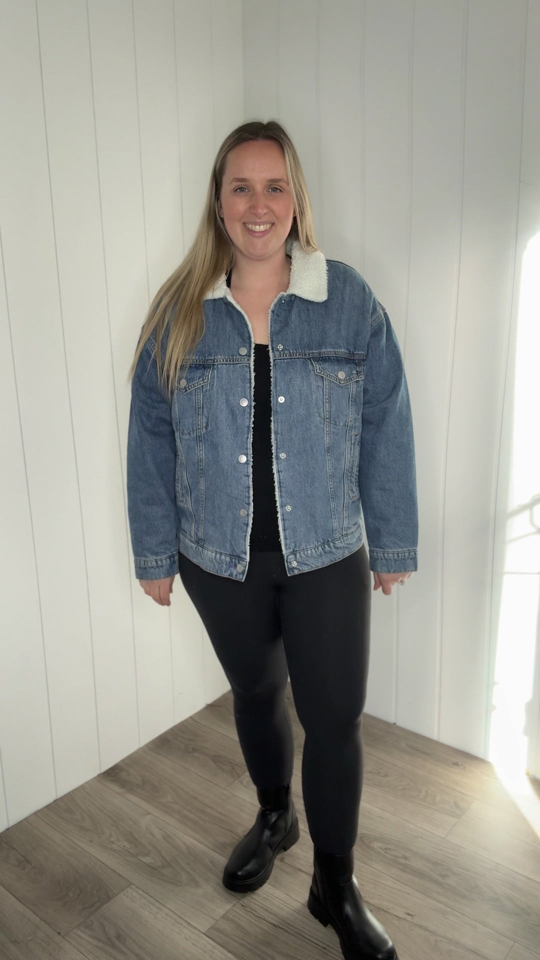 Only Haddy Vintage Teddy Lined Denim Jacket- MEDIUM BLUE