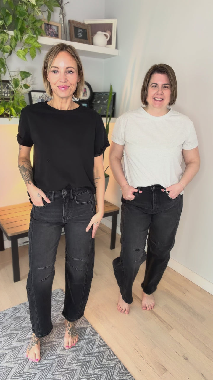 Flying Monkey Pamela High Rise Barrel Jean- WASHED BLACK